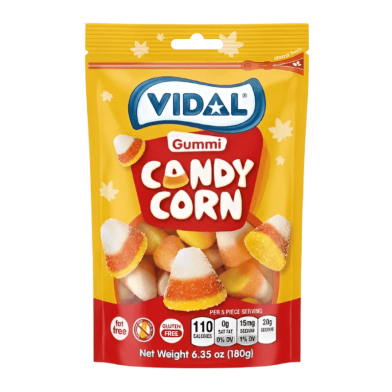 Vidal Gummi Candy Corn 180g bag of orange, yellow and white Halloween gummy sweets