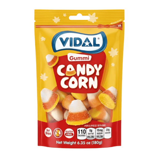 Vidal Gummi Candy Corn 180g bag of orange, yellow and white Halloween gummy sweets