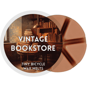 Vintage Bookstore wax melt label with antique library scene; tobacco, leather and amber home fragrance wax melts