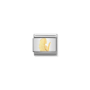 Nomination Classic Link with yellow-gold Virgo symbol on stainless steel
