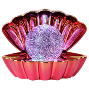 Metallic pink colour changing LED clam lamp with glowing glitter pearl ball inside an open seashell.