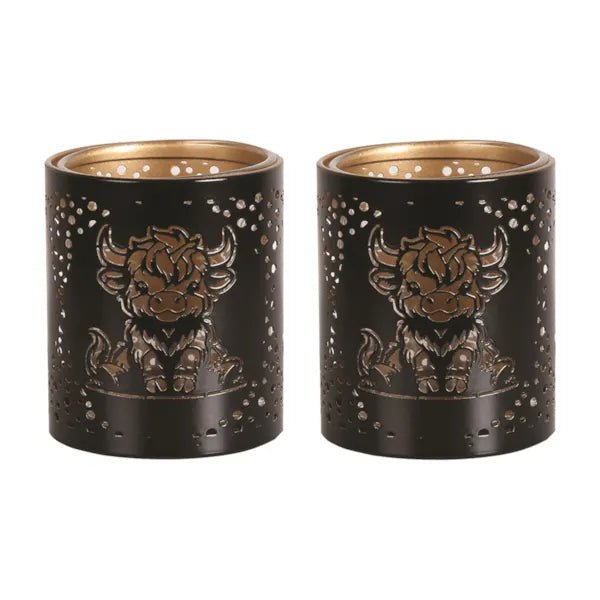 Votive Candle Holder – Black and Gold Highland Cow - Something Different Gift Shop