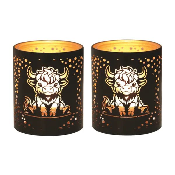 Votive Candle Holder – Black and Gold Highland Cow - Something Different Gift Shop