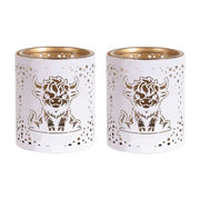 Votive Candle Holder – White and Gold Highland Cow - Something Different Gift Shop