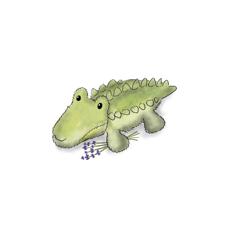 Illustration of Warmies Alligator plush toy with lavender