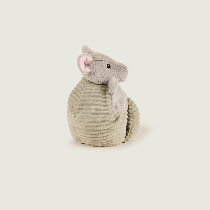 Profile view of Warmies Armadillo heatable plush toy