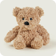 Front-facing view of Warmies brown bear plush toy

