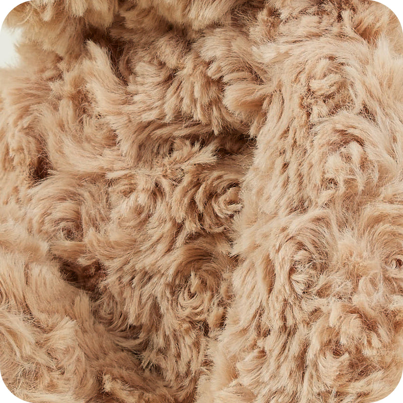 Close-up of soft curly fur on Warmies Brown Curly Bear plush


