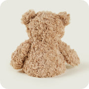 Back view of Warmies curly brown bear plush toy

