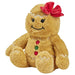 Close-up of Warmies Gingerbread Girl plush showing bow, smile and piping.