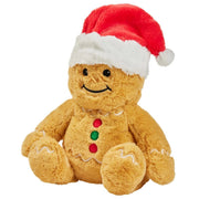 Close-up of Warmies Gingerbread Man with embroidered buttons and smile.