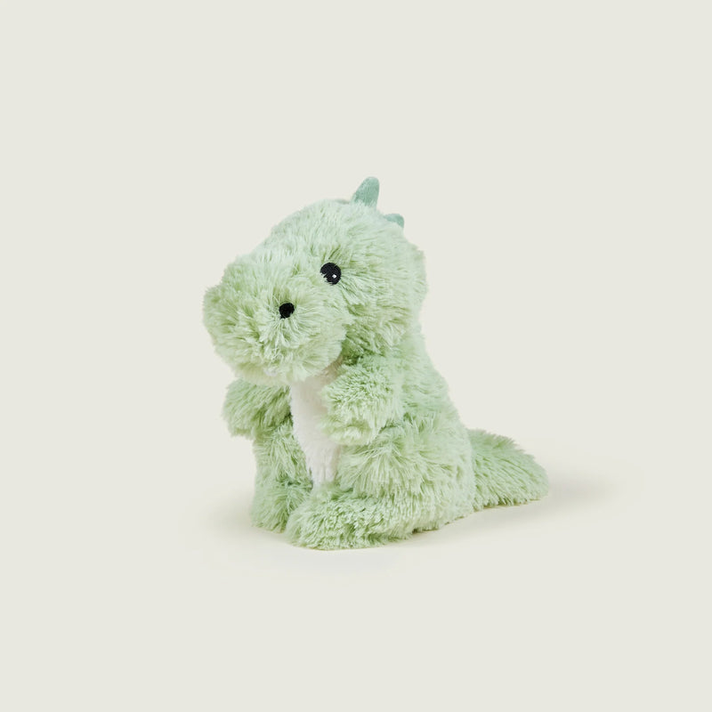 Front facing view of Warmies Green Baby Dinosaur microwaveable plush