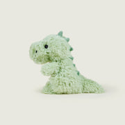 Left side view of Warmies Green Baby Dinosaur microwaveable plush