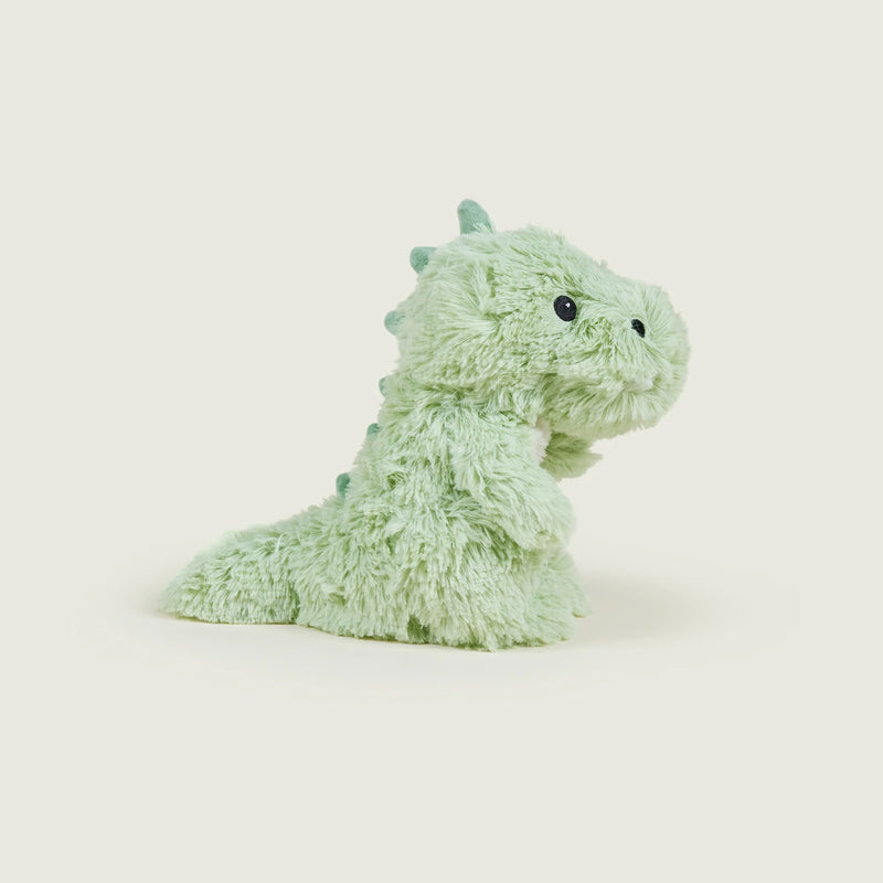 Right side view of Warmies Green Baby Dinosaur microwaveable plush