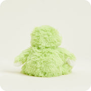 Back view of Warmies Junior Frog plush toy showing fluffy texture