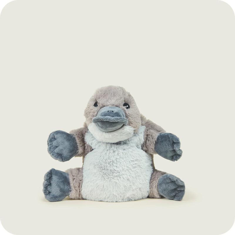 Warmies Junior Platypus plush toy sitting upright