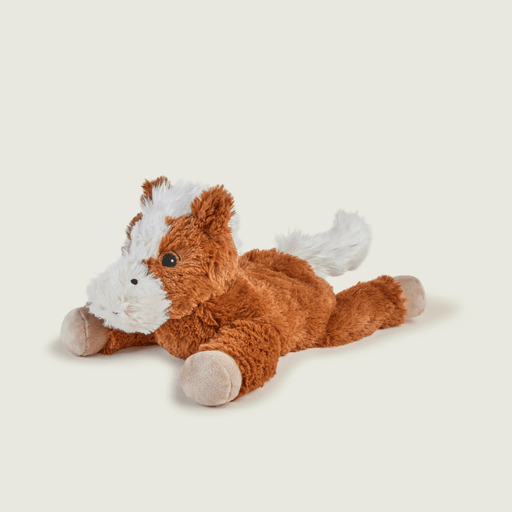 Front angled view of Warmies Laying Horse heatable plush toy