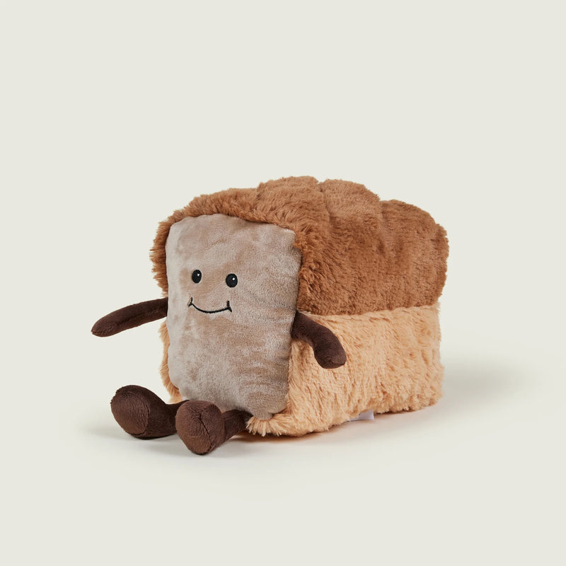 Angled view of Warmies Loaf of Bread plush with legs and arms

