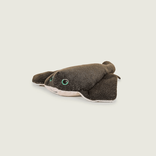 Front angled view of Warmies Manta Ray plush