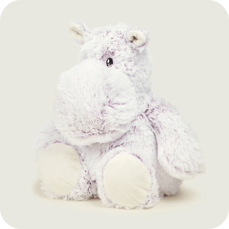 Angled front view of Warmies Marshmallow Hippo plush toy
