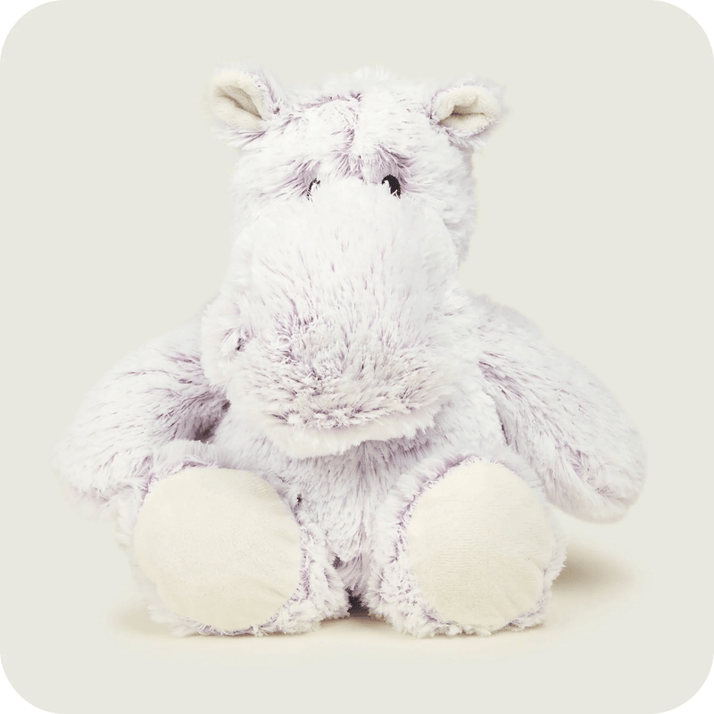 Front view of Warmies Marshmallow Hippo heatable plush toy