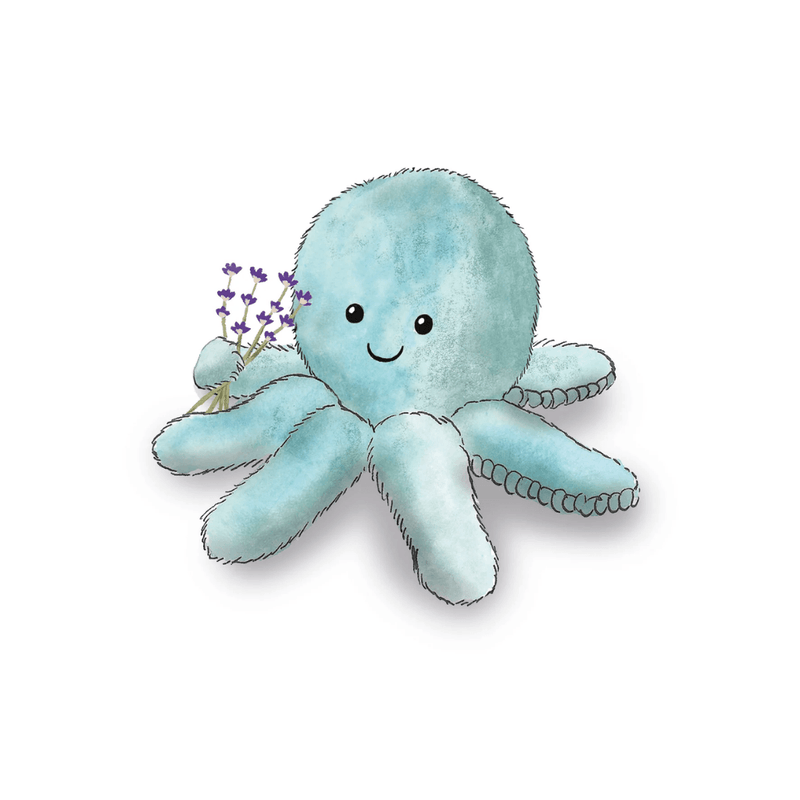 Illustrated Warmies Octopus character holding lavender