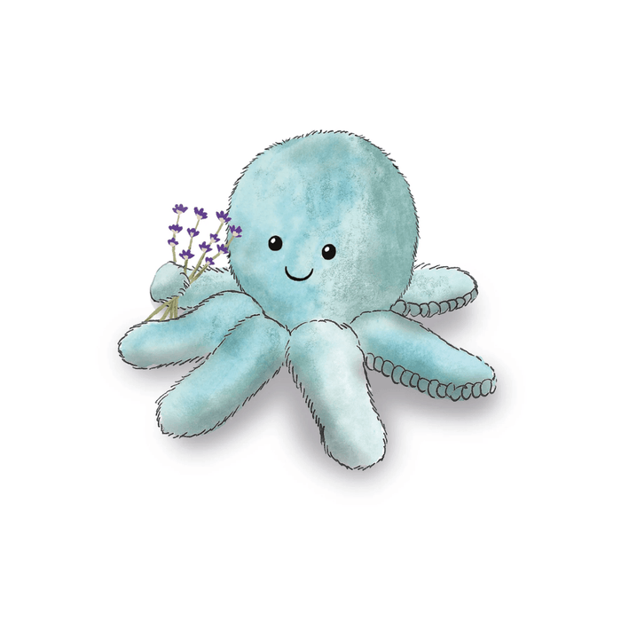 Illustrated Warmies Octopus character holding lavender