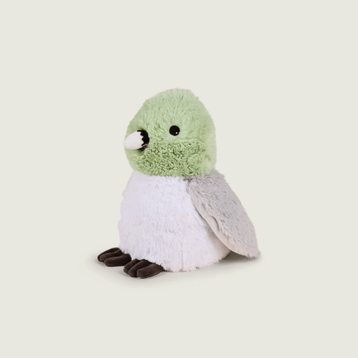 Front angled view of Warmies Pigeon heatable plush toy