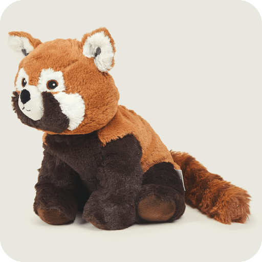 Angled front view of Warmies Red Panda plush toy
