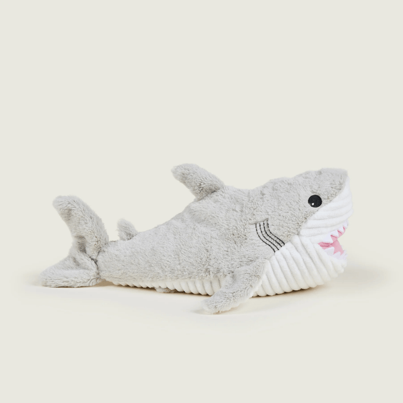 Full side profile of Warmies Shark soft toy