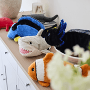 Warmies Shark heatable plush displayed with marine soft toys