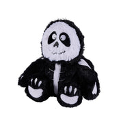 Close-up of Warmies Skeleton face with stitched smile and eye patches