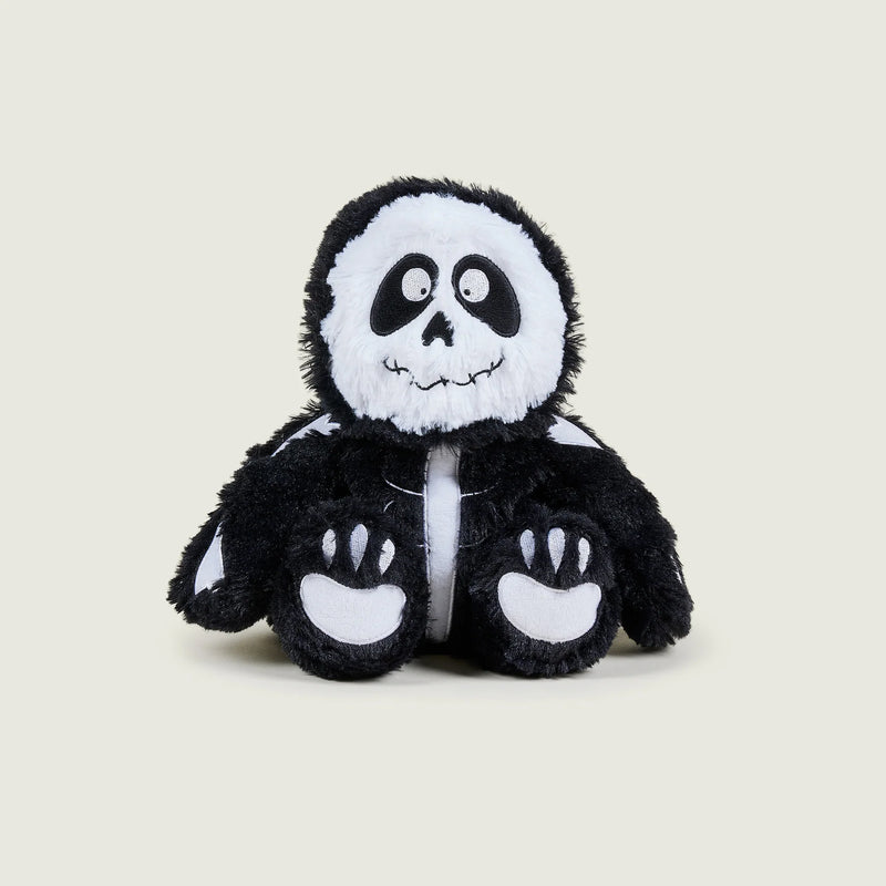 Front view of Warmies Skeleton heatable plush toy with stitched bones