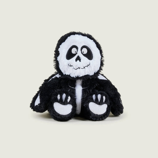 Front view of Warmies Skeleton heatable plush toy with stitched bones
