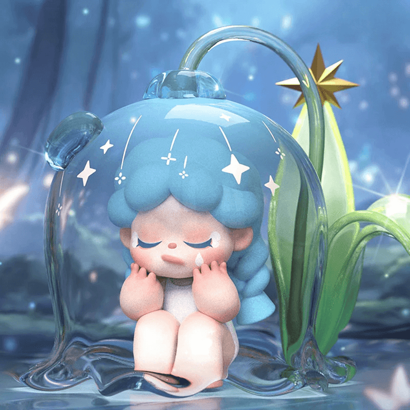 Blue-haired Wendy under glass lily bell with dew-drop stars – Follow the Moon collectable
