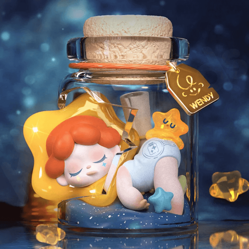 Wendy sleeping on golden star inside cork-topped jar – Follow the Moon Blind Box figure
