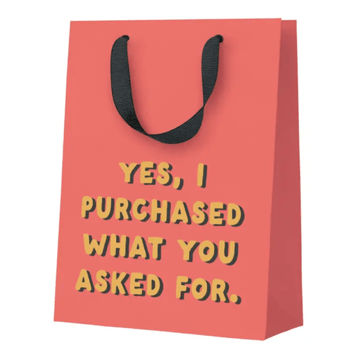 What You Asked For funny small gift bag by Ohh Deer with coral design and black handles
