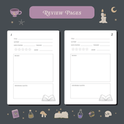 Guided book review pages inside the Whimsy Witch Reading Journal