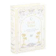 Open white book shaped storage box showing hidden compartment