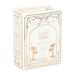 Front view of white Good Vibes ceramic book shaped vase