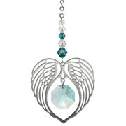 Wild Things blue zircon angel wing heart crystal suncatcher with octagon drop on white background