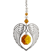 Topaz angel wing heart suncatcher with Austrian crystal octagon on white background