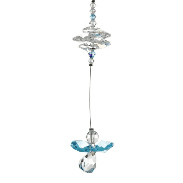 Wild Things aquamarine guardian angel crystal cascade suncatcher on white background