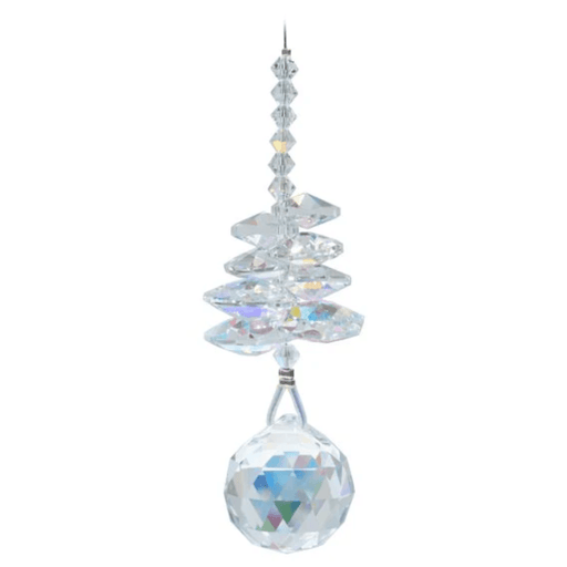 Wild Things Aurora Borealis birthstone cascade crystal suncatcher with 20mm faceted ball pendant on white background