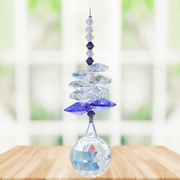 Wild Things Amethyst Birthstone (February) crystal suncatcher in window with clear crystals and 20mm ball pendant
