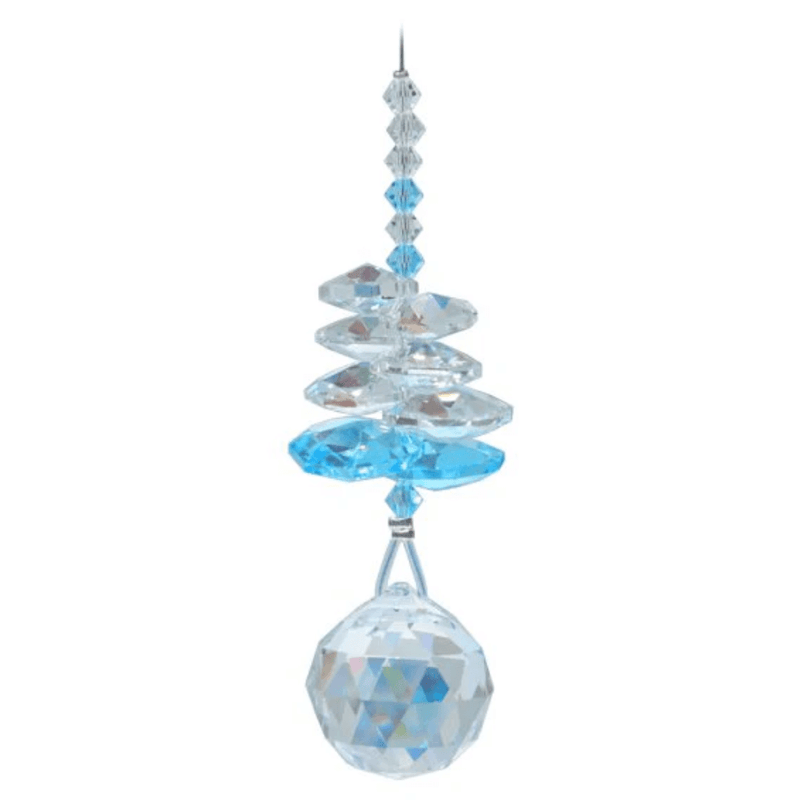 Wild Things Birthstone Cascade Aquamarine (March) crystal suncatcher with clear and aqua-blue crystals and 20mm ball