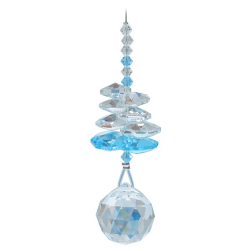 Wild Things Birthstone Cascade Aquamarine (March) crystal suncatcher with clear and aqua-blue crystals and 20mm ball