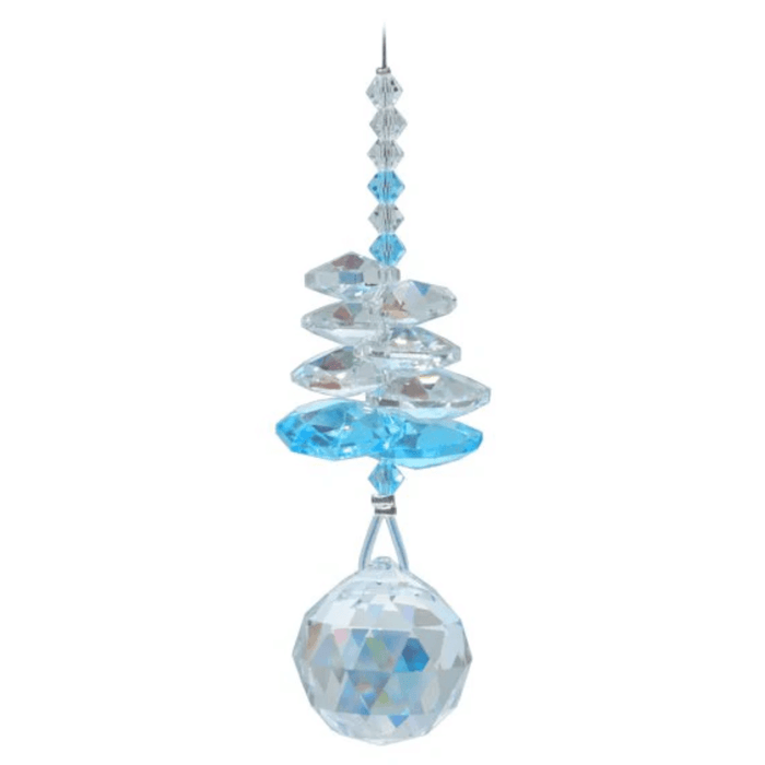 Wild Things Birthstone Cascade Aquamarine (March) crystal suncatcher with clear and aqua-blue crystals and 20mm ball
