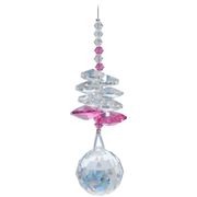 Wild Things Birthstone Cascade Rose (October) crystal suncatcher with clear and pink crystals and 20mm ball