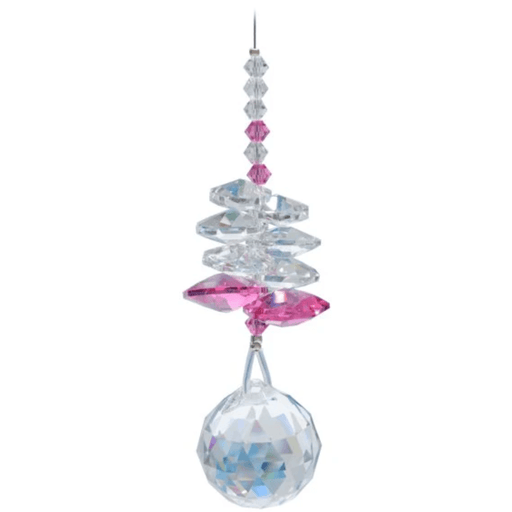 Wild Things Birthstone Cascade Rose (October) crystal suncatcher with clear and pink crystals and 20mm ball
